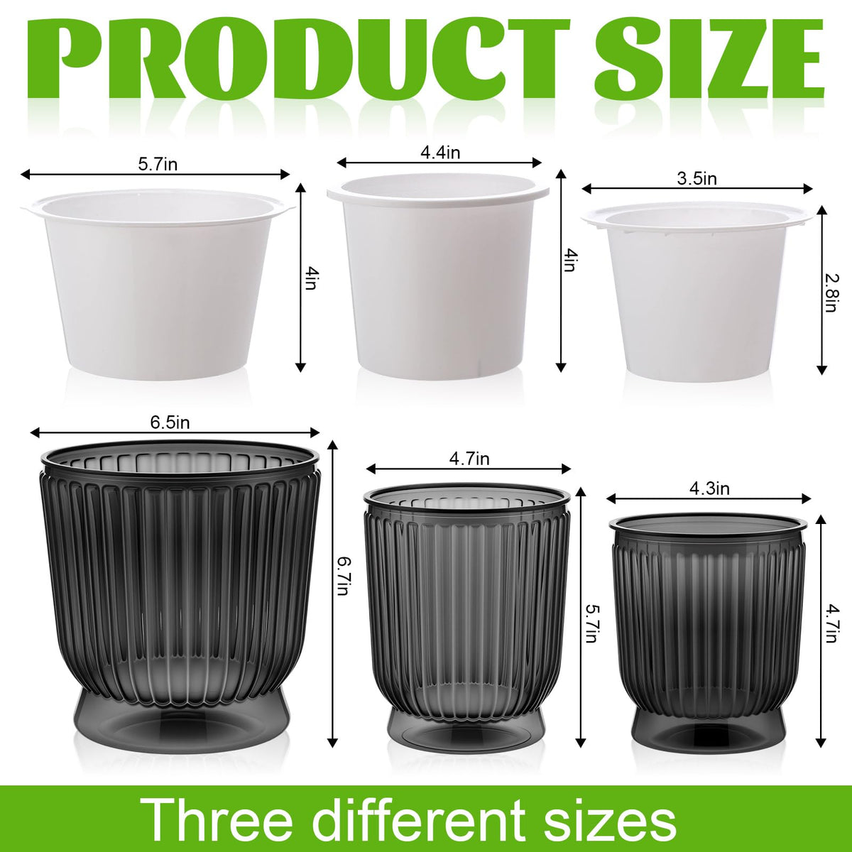 Ferrochef Set of 6 Self Watering Plant Pot 3 Sizes Plastic Double Layer Self Watering Flower Pot with Multi Mesh Drainage Holes Wicking Reservoir for Indoor Outdoor Garden Plants(Black)