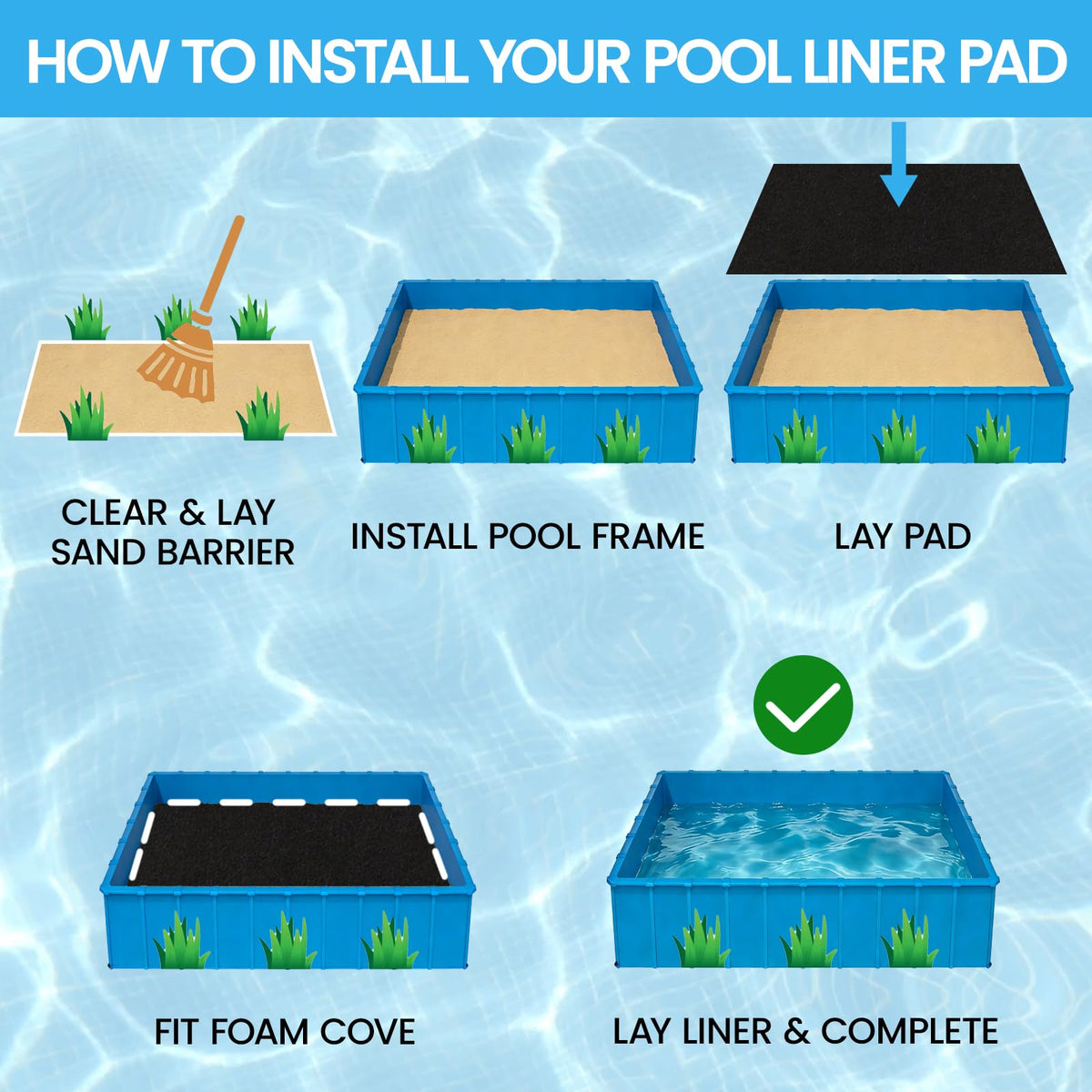 Poolvio 16-Foot x 32-Foot Rectangle Above Ground Pool Liner Pad, Geotextile Under Padding, Extends Liner Life, Puncture & Weed Barrier, Eco-Friendly Fabric