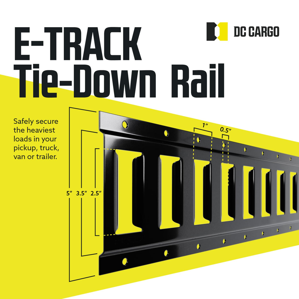 DC Cargo Mall E Track Tie Down Rail Kit 8' (5 Pack) for Garages, Vans, Trailers, Motorcycle Tie Downs, ATV Mountings - Powder-Coat Black - Secure Cargo & Heavy Loads Up to 2,000 lbs