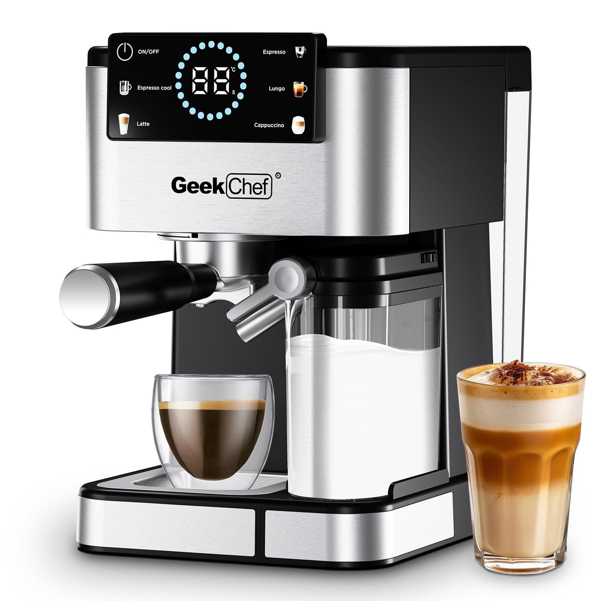 Geek Chef Espresso Machine, 20 Bar Espresso and Cappuccino Coffee Maker, Quick Heating Automatic, Latte & Cappuccino Creator, for Home, for Gift to Family, Friends, Coffee Shops