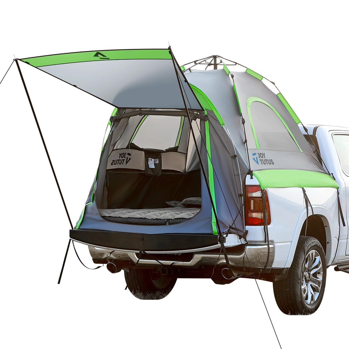 JOYTUTUS Semi-Automatic Truck Bed Tent with Awning, Easy Set-up with Pre-Assembled Design, 2 Person Portable Truck Camping Tent with Rainfly for 5.5FT-5.8FT Pickup Truck Bed, Waterproof PU2000mm