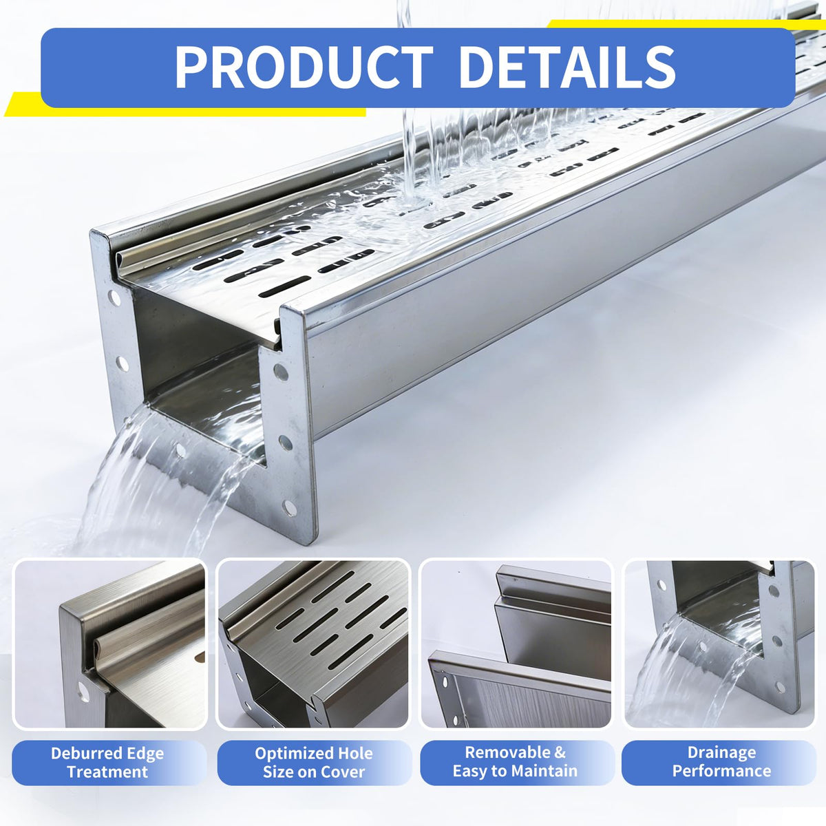304 Stainless Steel Channel Drain with Galvanized Steel Drain Grate, 39.4×5.9×5.5in B-Class 28100 lbs Heavy-Duty Trench Drain System for 3”Pipe,Channel Drain Kit for Driveway,Outdoor,Yard,Garage Floor