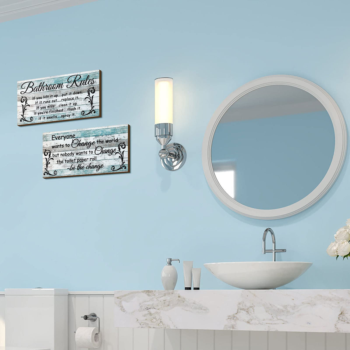 Jetec 2 Pieces Funny Bathroom Signs Bathroom Wall Decor Toilet Wall Accessories Farmhouse Toilet Rustic Wooden Signs, 12x6 Inch(Chic Style)