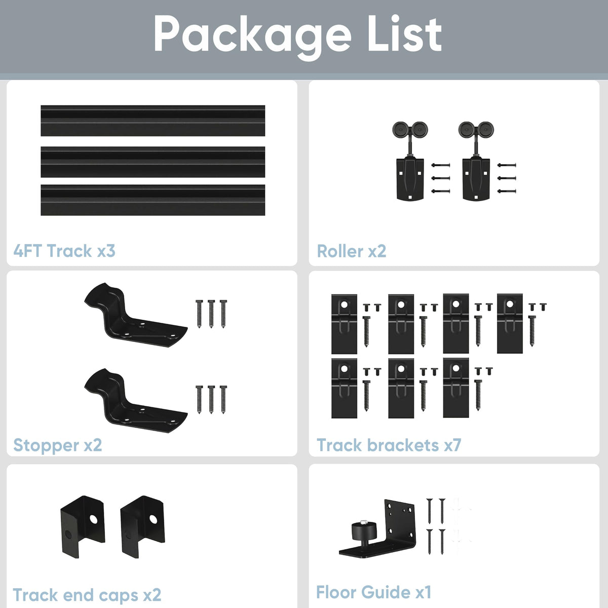 JUBEST 12FT Box Rail Exterior Barn Door Hardware Kit, Heavy-Duty Black Sliding Barn Door Track System, Wall Mount Door Hardware Kits (Door Not Included)