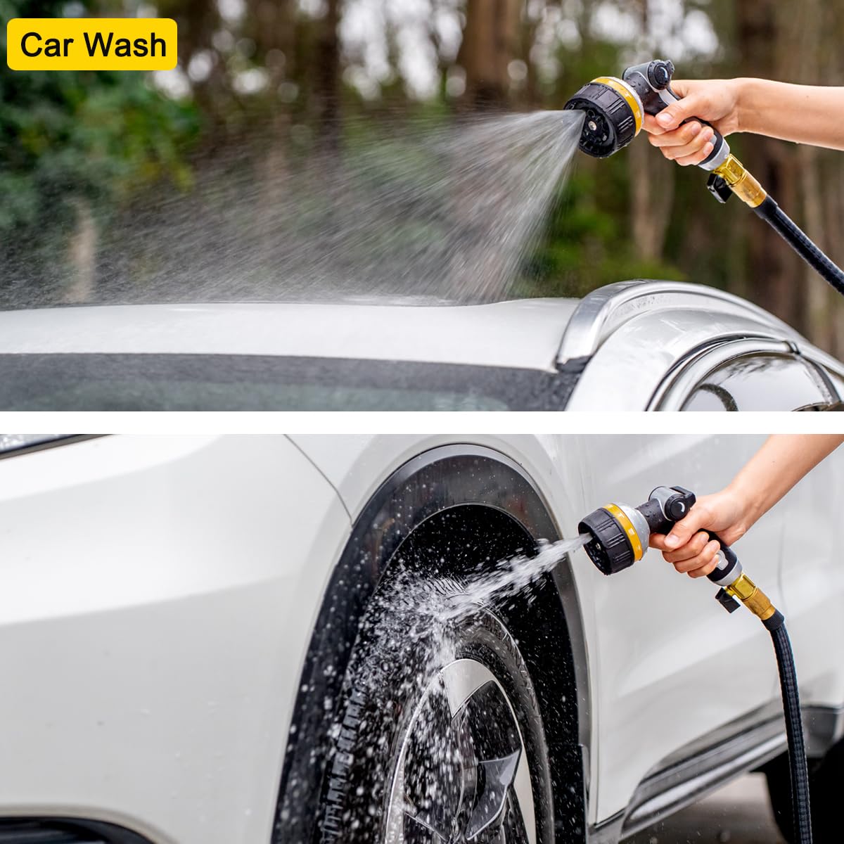 FANHAO Heavy Duty Garden Hose Nozzle, Metal Water Hose Sprayer with 10 Spray Patterns, Thumb Control, On Off Valve, High Pressure Water Nozzle for Plants Watering, Car and Pet Washing, Yellow
