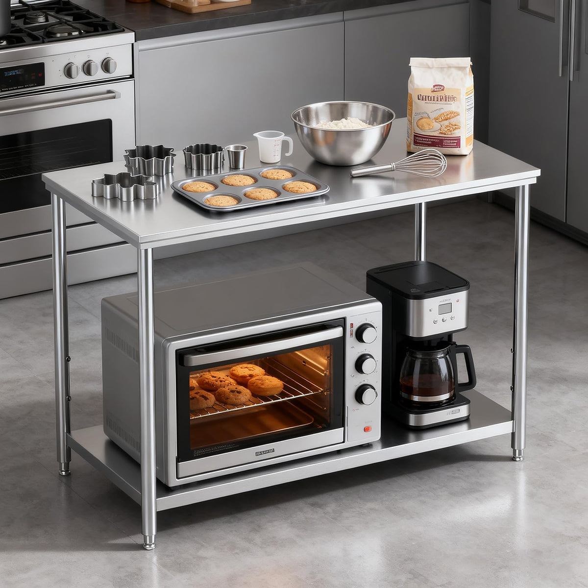 Weejian Stainless Steel Prep Table 36 x 24 x 33.5 Inch, Heavy Duty Commercial Work Table with Adjustable Undershelf, Kitchen Prep Table for Restaurant Bakery Home Workshop Garage