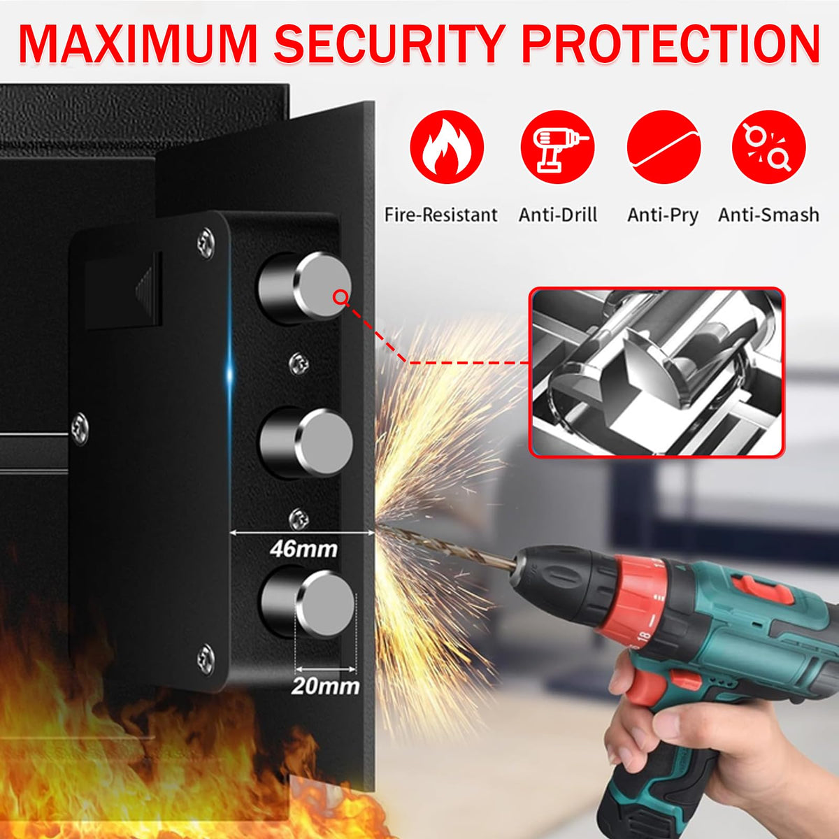 6.1 Cuft Heavy Duty Fire Security Home Safe Box, Large Floor Safe with Digital Keypad & Key Lock, Fire Proof Safes for Home with Three Removable Shelf, Anti-theft Fire Safes for Money, Cash, Documents