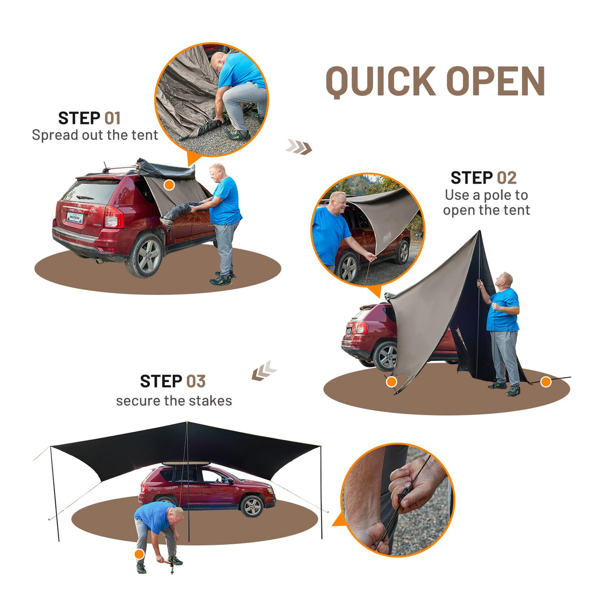 TIMBER RIDGE 19x9.8ft Retractable Car Awning with Blackout Coating, 186ft² Roof Rack Pull-Out Sun Shade Overland Camping, UPF50+ Waterproof Sun Shelter for Vehicle/Truck/Jeep/SUV/Van Tan