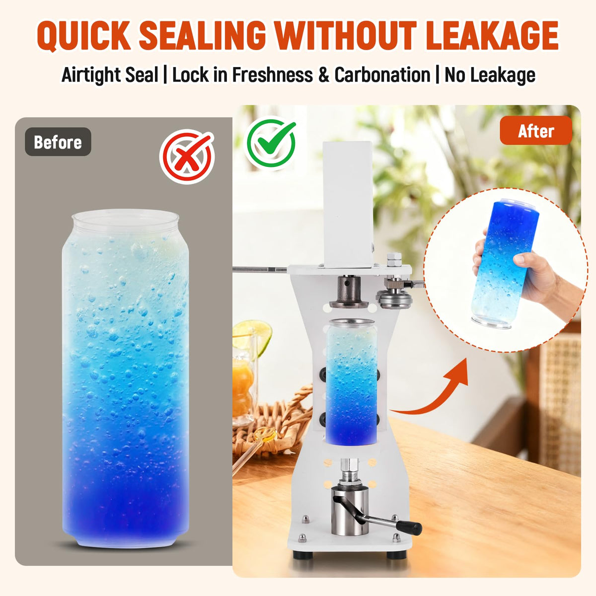 Electric Soda Can Sealer, Manual Press Cap Seamer 2.4-6.7'' Height Adjustable for Plastic/Aluminum/Tin Cans, 2.2-3.9'' Dia Can Sealing Machine for Home Brewing, Milk Tea, Juice Beverage Packaging