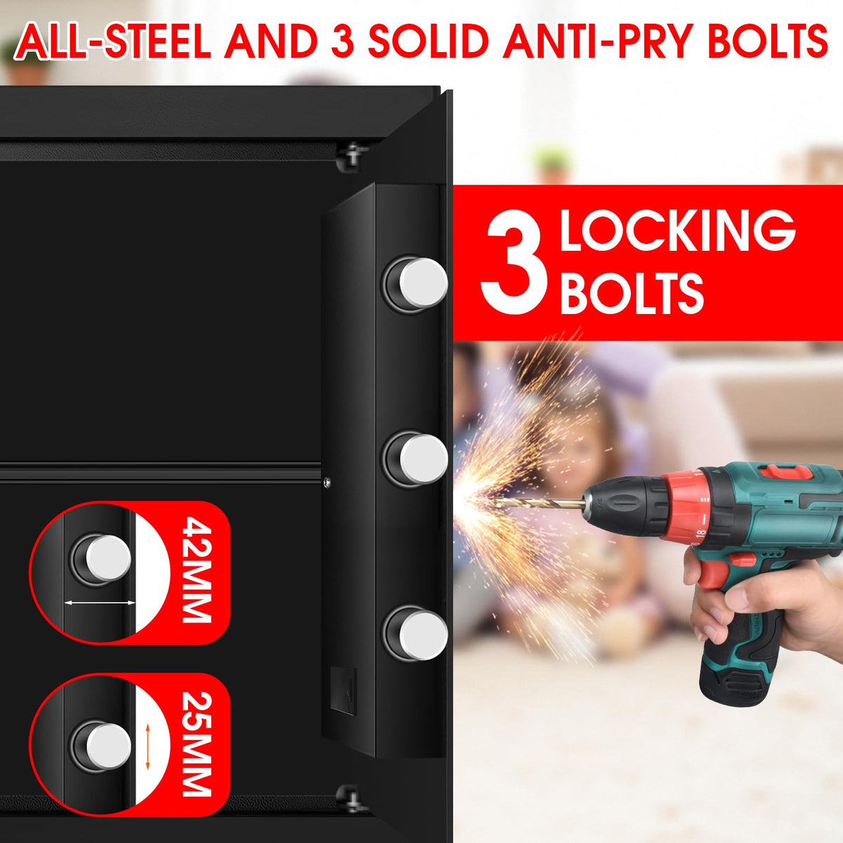 3.4 Cuft Large Home Safes Water and Fireproof, Personal Safe Box Fireproof Waterproof with Digital Keypad, Removable Shelves and Alarm System, Anti-theft Fire Proof Safe for Home Documents