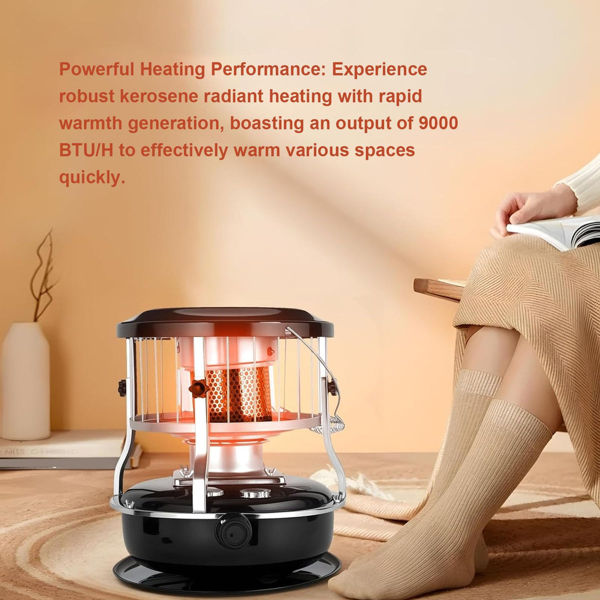 Denash 2 in 1 Portable Kerosene Heater & Stove, 9000 BTU Non-Electric Indoor Outdoor Heater, Portable Kerosene Heater with 4.6L Capacity for Home, Camping, Emergency Use