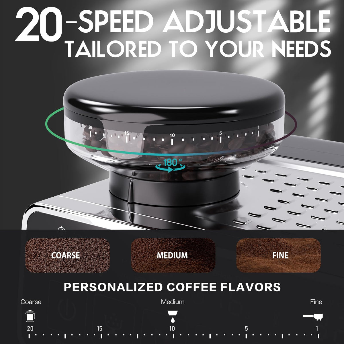 PULZO Espresso Machine with Grinder, 20 Bar Professional Coffee Machine with Milk Frother Steam Wand, All-in-One Stainless Steel Coffee Maker to Make Latte, Cappuccino, 67oz Detachable Water Tank