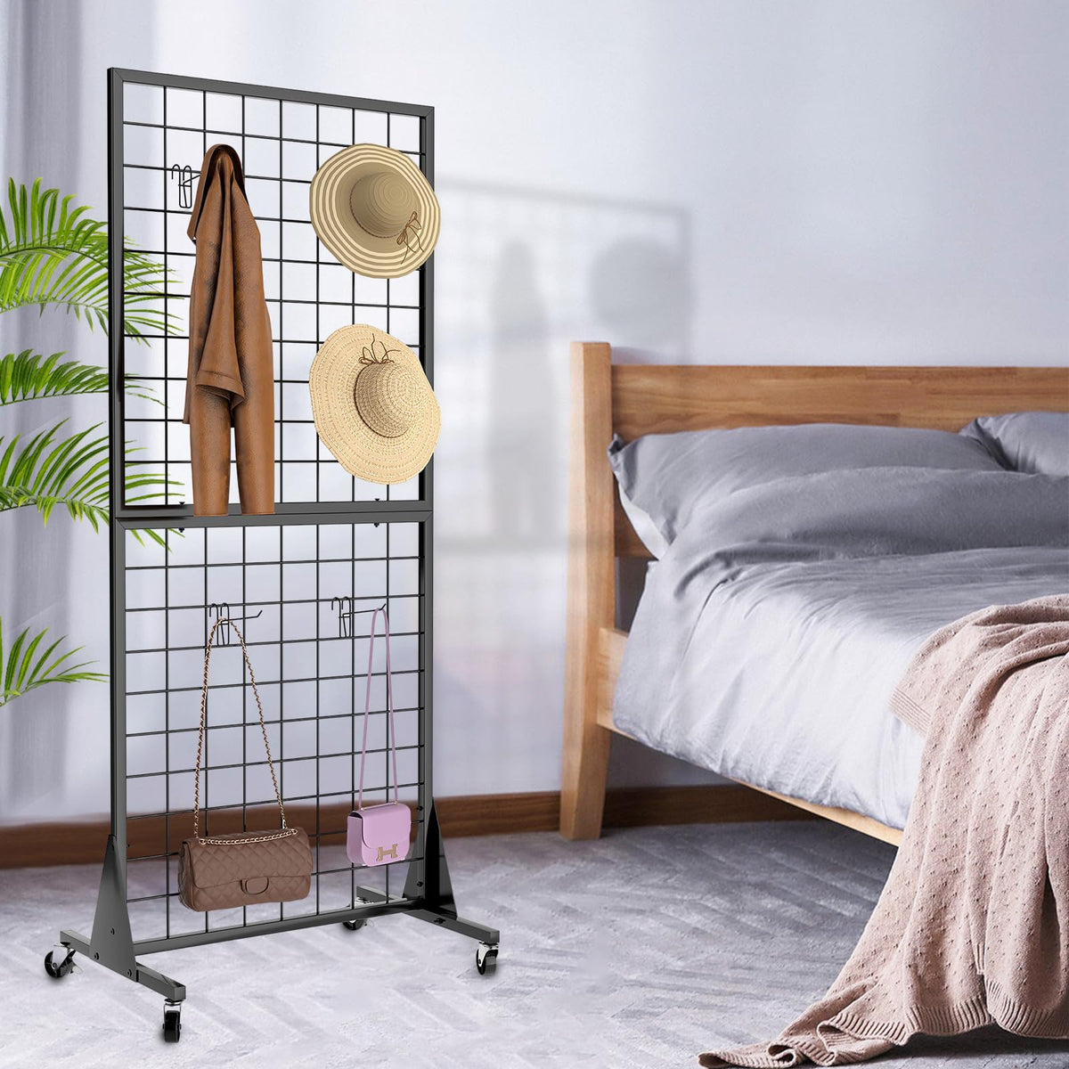 QKOSMTL 3-Pack Gridwall Panel Display Stand, 2'x5.5' Heavy Duty Floor Standing Rack with Detachable Girdwall, Movable Silent Wheel, Easy to Transport, Ideal for Retail & Craft Fairs