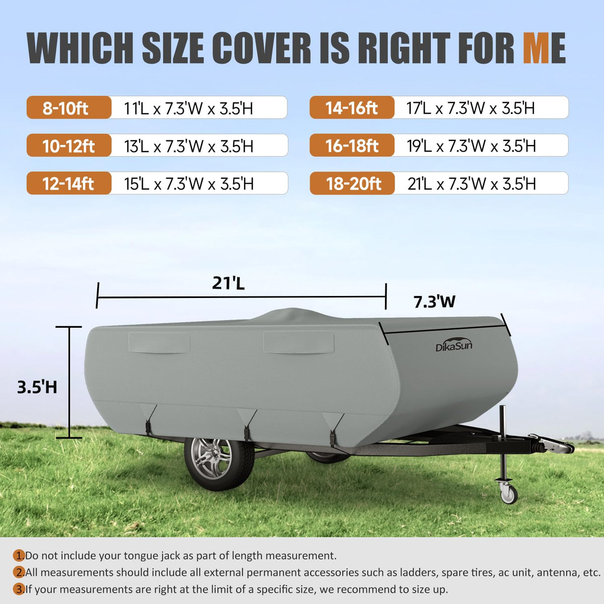 DikaSun Pop Up Camper Cover 10'-12', 7 Layers Waterproof Pop-up Tent Trailer Cover Anti-UV Folding Camper RV Cover for Motor Home