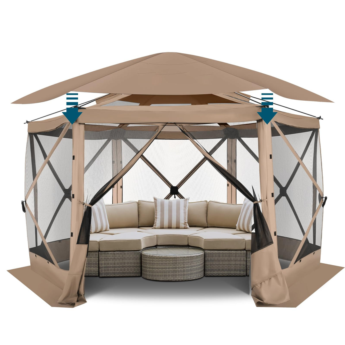 COBIZI 12x12 FT Pop Up Canopy Stargazing Tent, Gazebos On Clearance with Removable Roof, Screened in Gazebo, Screen Tents Portable carpas para Patio for Outdoor Camping,Backyard, Garden, Khaki(Pro)