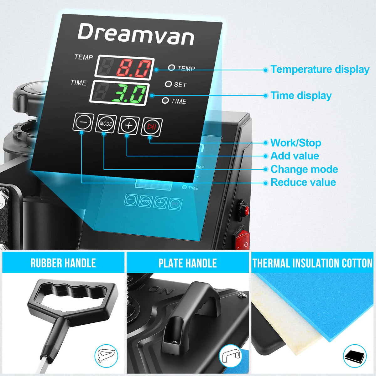 WHUBEFY Heat Press,5 in 1 Tshirt Printing Machine 15"x12" Digital Industrial Heat Transfer Machine,Sublimation Heat Press Machine for T Shirts/Mug/Cap/Plate/DIY