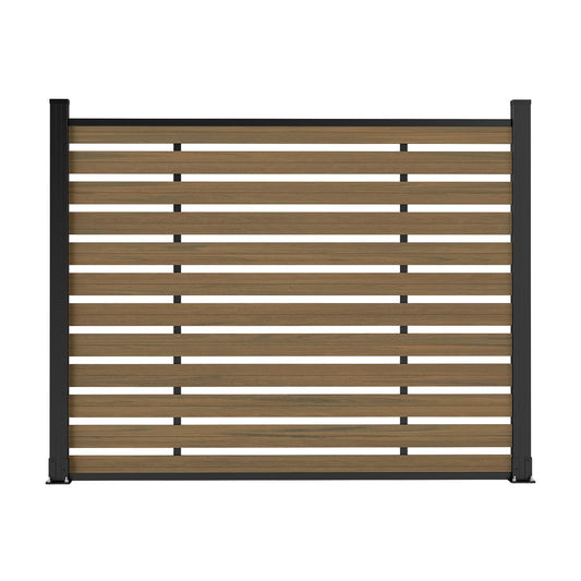 Treslam Outdoor Privacy Fence WPC, AC Unit Air Conditioner Screen 5 FT(H) x 6 FT(W) Trash Can with Aluminum Alloy Post, Decorative Fencing, Brown with 2 Post