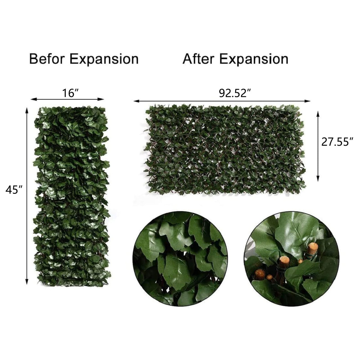 DOEWORKS Expandable Fence Privacy Screen for Balcony Patio Outdoor(Double Sides Leaves), 2PCS Faux Ivy Fencing Panel for Backdrop Garden Backyard Home Decorations