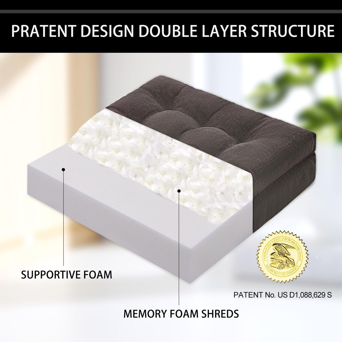 HAVARGO Recliner Cushions for Elderly, 20x20x5 Inch Thick Chair Cushion Patent Design Soft Tufted Dual Layer Booster Seat Cushions for Seniors Recliner Risers Taupe 1P