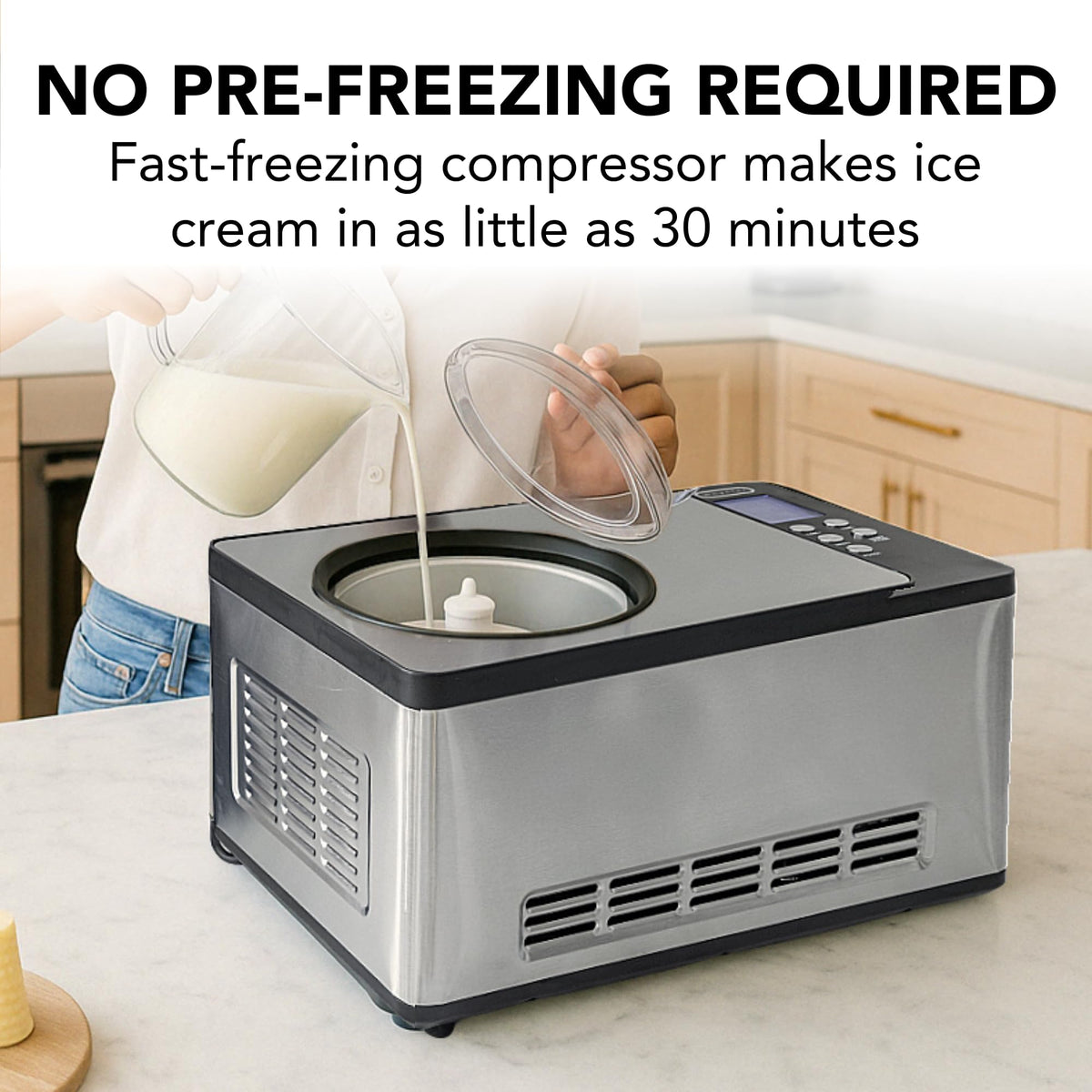 Whynter Ice Cream Maker Machine Automatic 2.1 Qt. with Built-In Compressor, LCD Digital Display & Timer, No Pre-Freezing, ICM-200LS, Stainless Steel