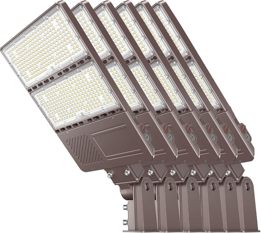 NGT 6 PCS LED Parking Lot Lights 320W 256W 192W, UL Listed LED Shoebox Fixture with Photocell 5000K Adjustable Slip Fitter, Pole Light Outdoor, IP65 Commercial Street Area Flood Lighting, AC100-277V