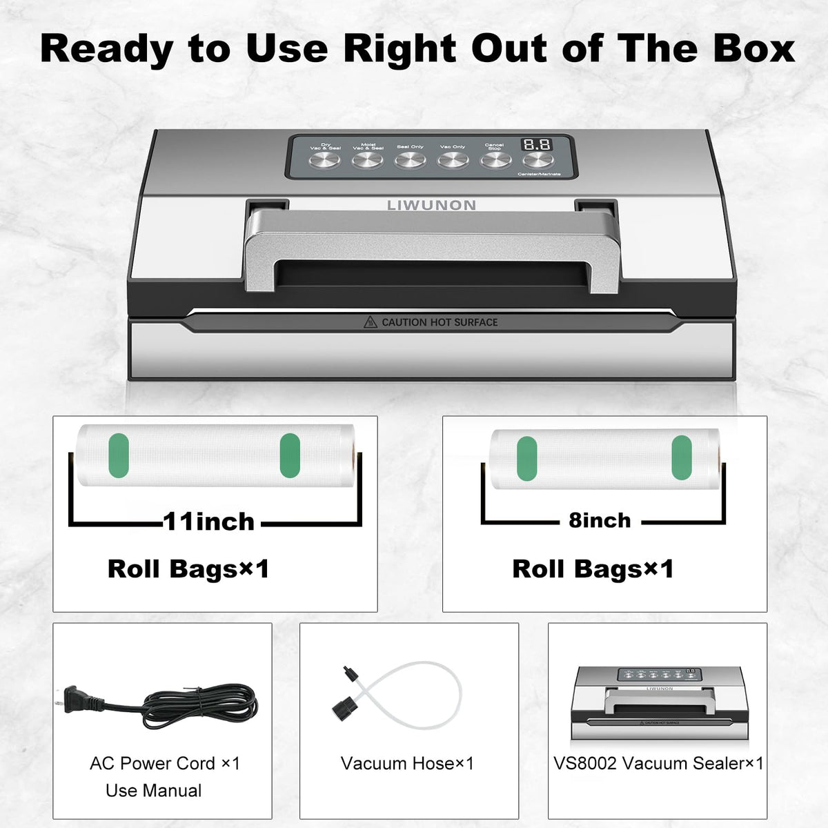 Upgraded Precision Fast-Vacuum Sealer, LIWUNON Commercial Full Automatic Food Vacuum Sealer Machine, Double Heat Seal, Built-in Cutter&Bag Storage, Powerful Food Vacuum Saver, 2 Bag Rolls&hose