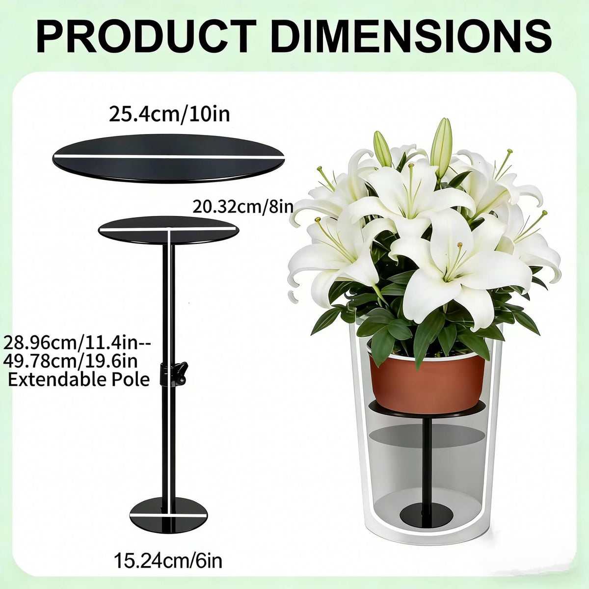 PERFECT LASER Adjustable Plant Riser, 11-19" Rise Planter Insert Filler for Large Pots, Plant Lift Inserts Pot Risers for Indoor Outdoor Tall Taper Planter Container , Fits 6/8/10 Inch Pots Base Top