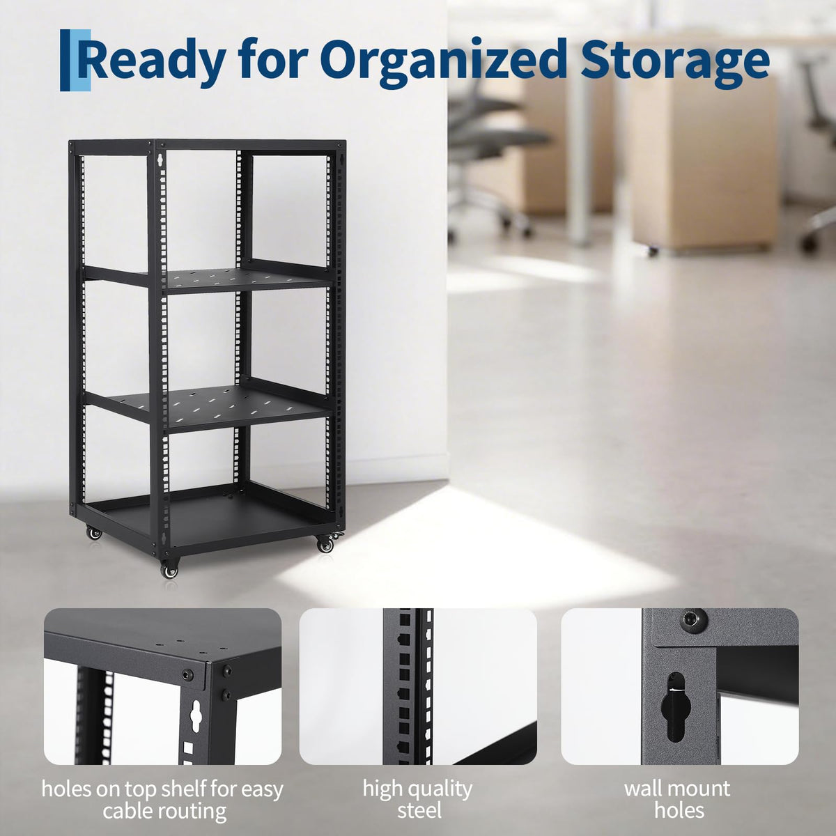 Garvee 20U Network Rack with Casters - Heavy Duty Open Frame Network/Server Rack for IT & AV Gear, Floor Standing or Wall Mounted IT Equipment Cabinet, with 2 PCS 1U Rack Shelves & Mounting
