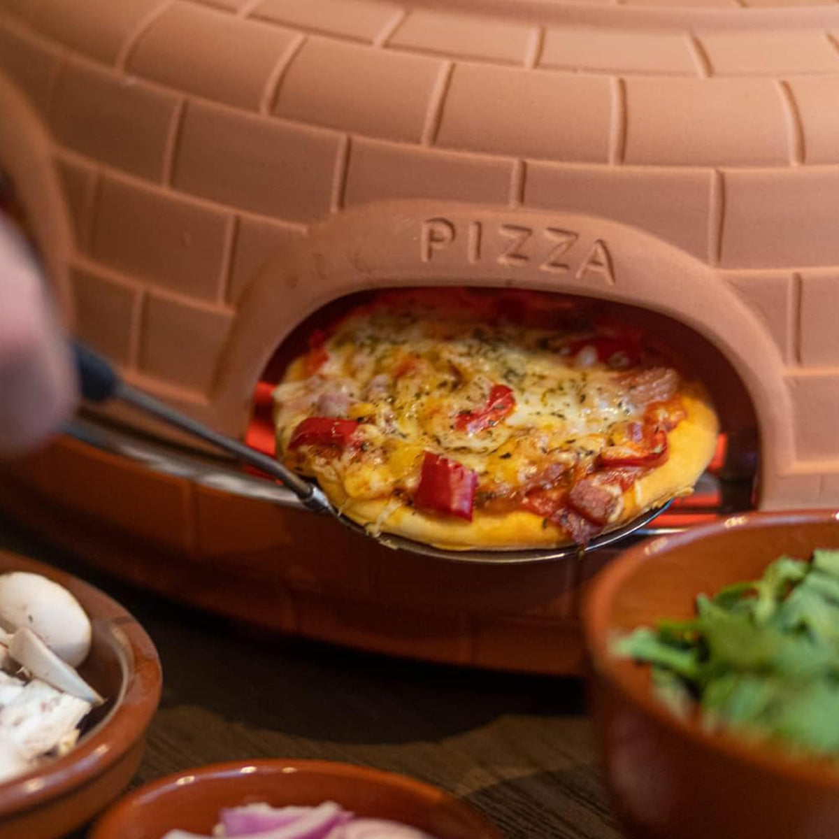 Electric Pizza Oven Family Sharing Pizza Maker with Terracotta Cover, Mini Smokeless Pizza Bake Oven for Pizza Party Home Party (6 PERSON)