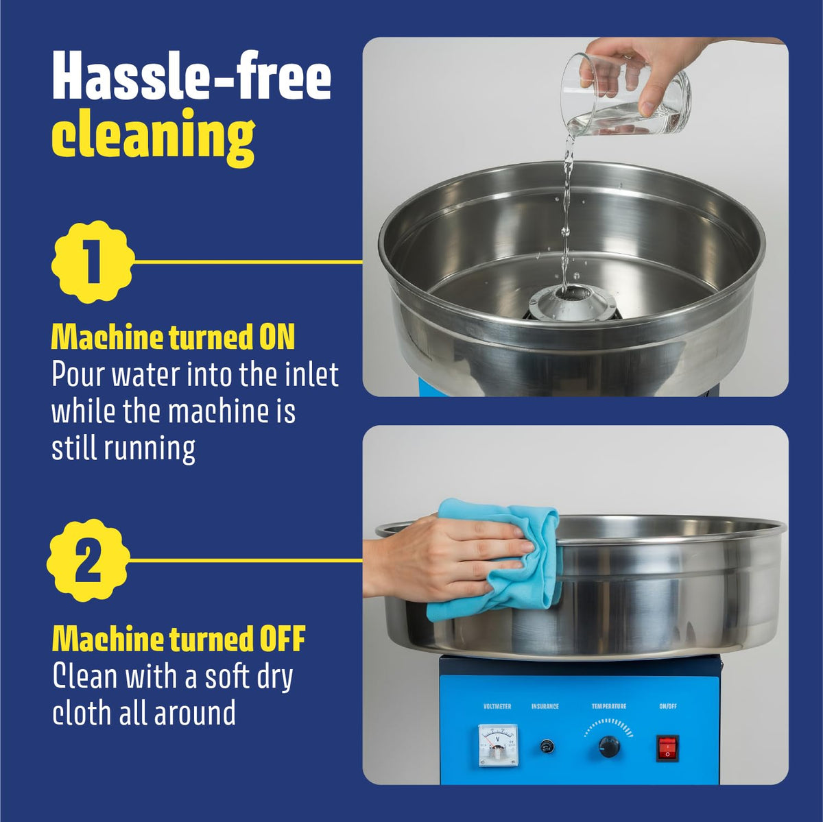 Wumple Professional Cotton Candy Machine - Commercial Electric Maker with Drawer & Large Stainless Steel Bowl - Fast Heat-Up - Perfect for Parties & Business - Blue