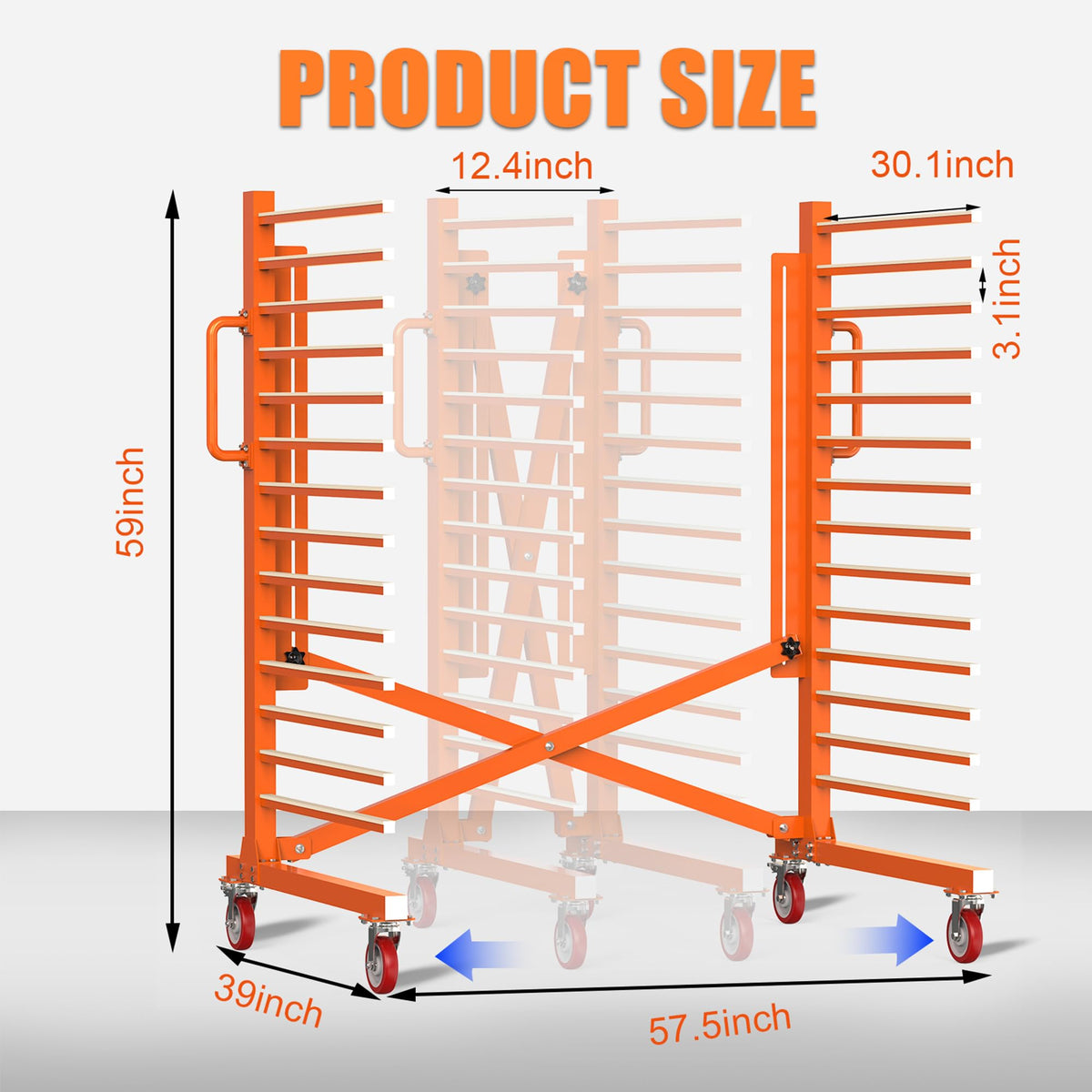 GARVIN 15-Tier Paint Drying Rack with Wheels, Adjustable Width 12"-58", Heavy Duty Cabinet Door Drying Rack, 110 lbs Per Shelf, Space-Saving Metal Paint Rack for Workshop, Spray Booth, Factory