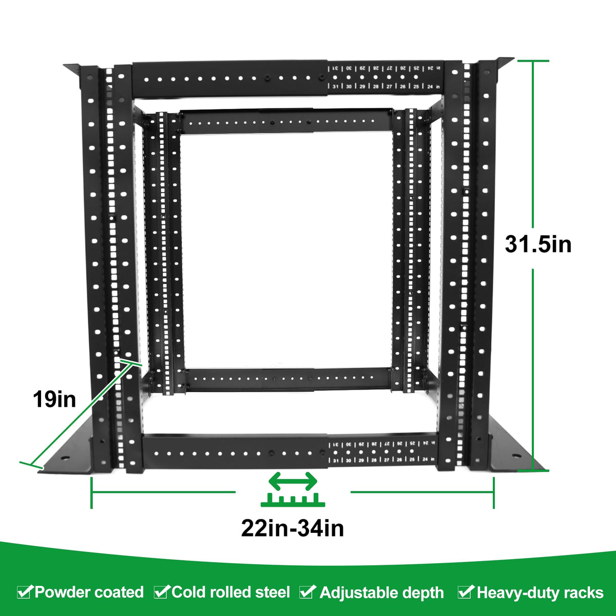 4-Post 15U Open Frame Server Rack for 19" IT Network Equipment & A/V Devices，22"-35" Adjustable Depth，Heavy Duty Free Standing Rack for Servers & AV Gear