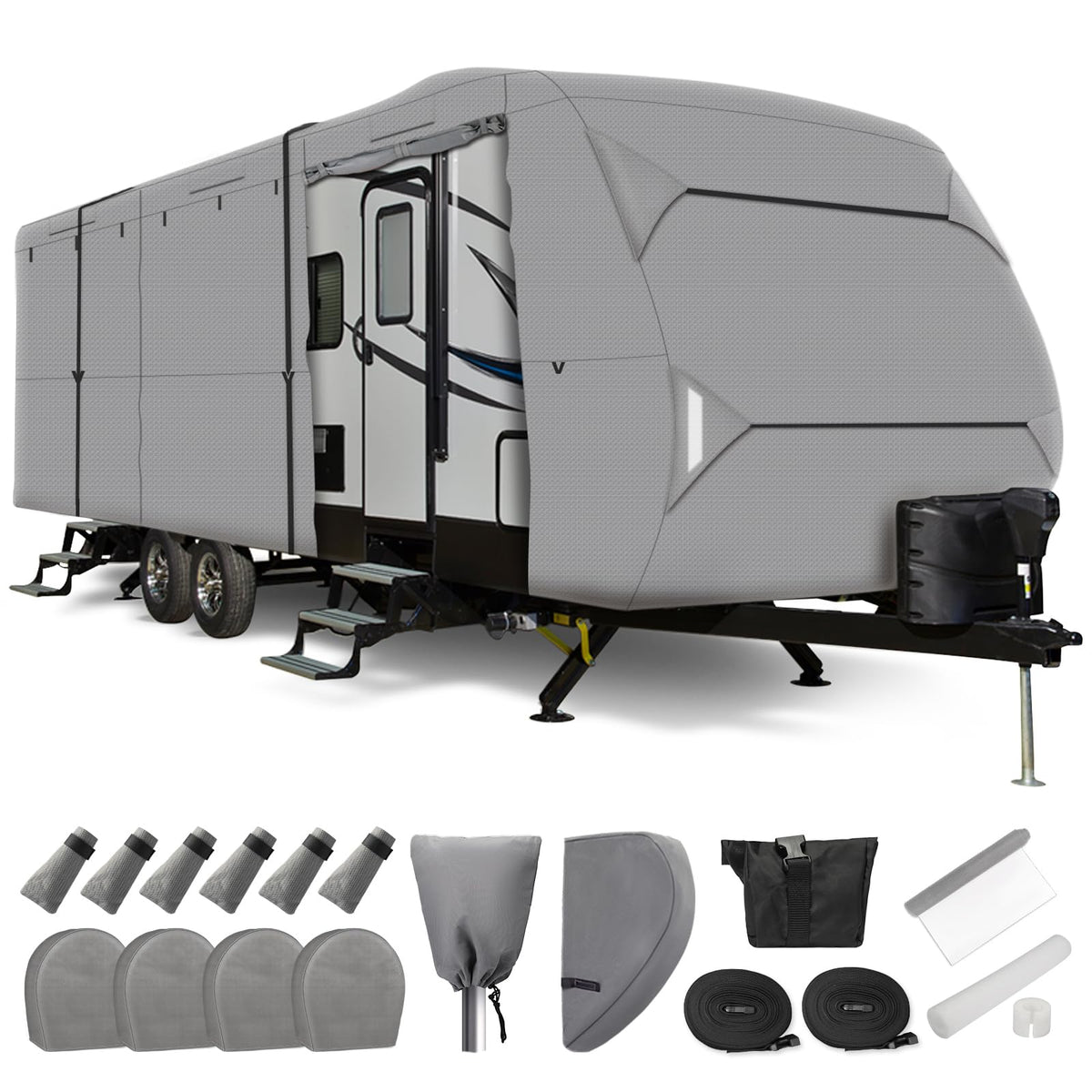 Leader Accessories Windproof RV Cover 18' -20' Travel Trailer Cover Extra Thick Camper Cover - Anti-uv & Ripstop with 4 Tire Covers, Adhesive Repair Patches