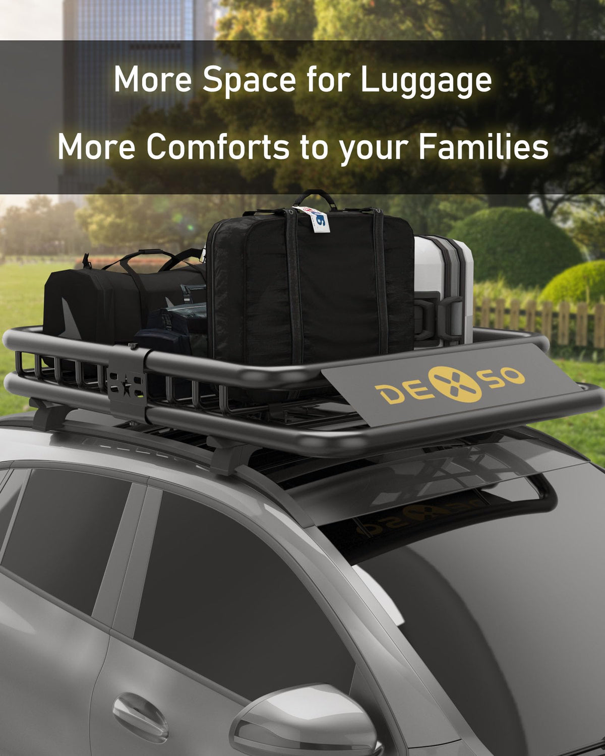 DEXSO 64" x 39" Universal Roof Rack Basket, 200 Lbs Capacity Rooftop Cargo Carrier Basket with Extension Heavy Duty Luggage Holder Rack for SUVs, Trucks, Vehicles