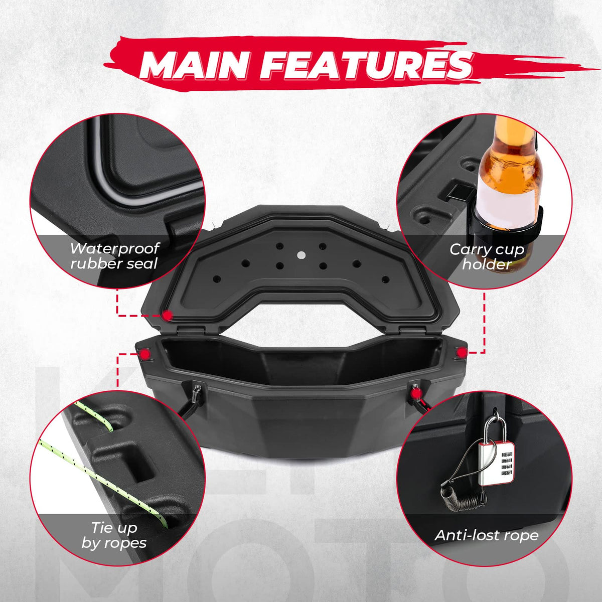 Kemimoto X3 Bed Box, X3 Trunk Storage Box, X3 Max Rear Rack Cargo Box Compatible with Can am Maverick X3, Outlander (Except 6x6), Renegade, OEM Replace #715004778 w/h Mounting Bracket