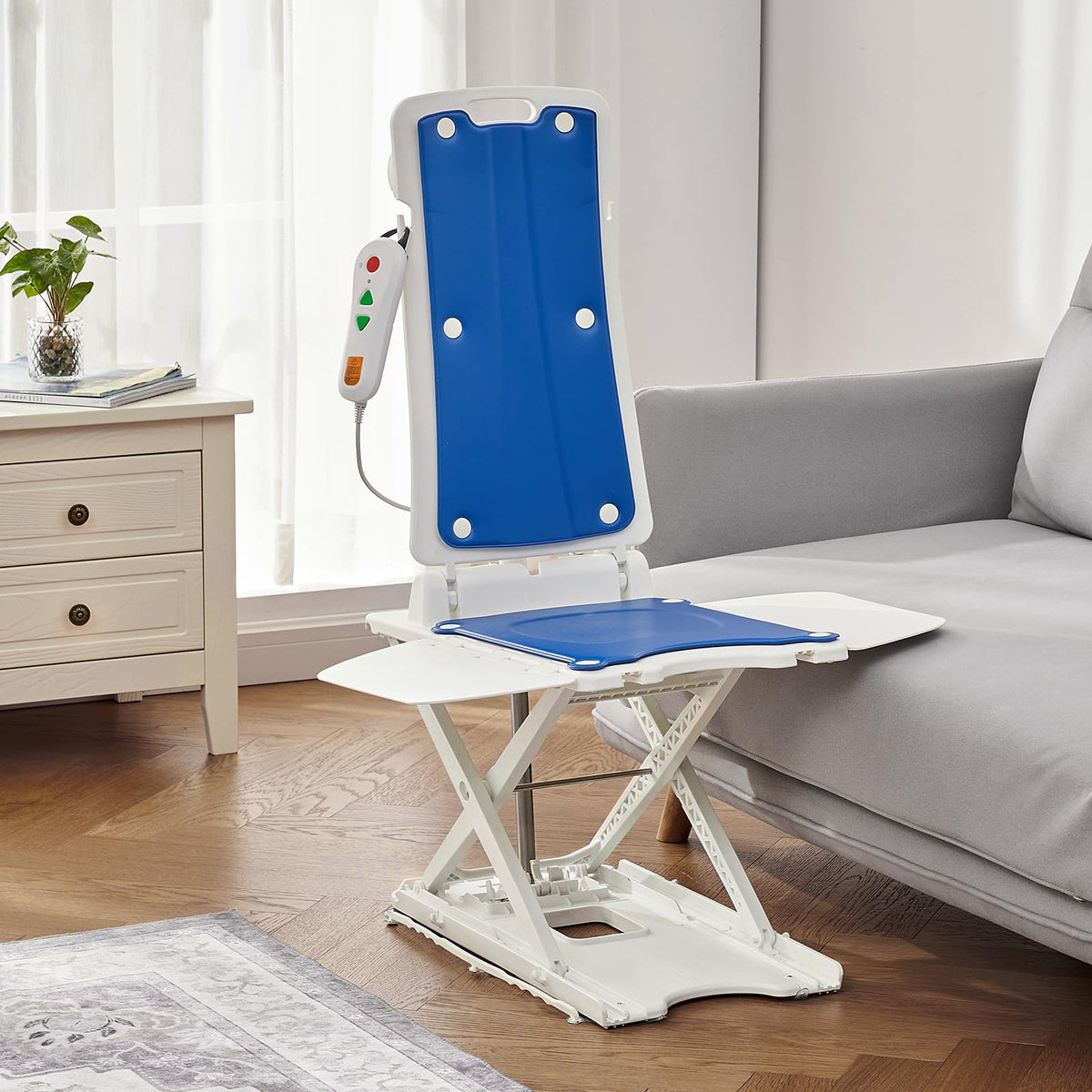 HUANUO 2-in-1 Electric Chair Lift for Elderly – Floor Lift & IP68 Waterproof Bath Lift for Tub, Foldable, 308 lbs Capacity, Remote Control, Height Adjustable 2.3"-18.9", for Fall Recovery & Home Care