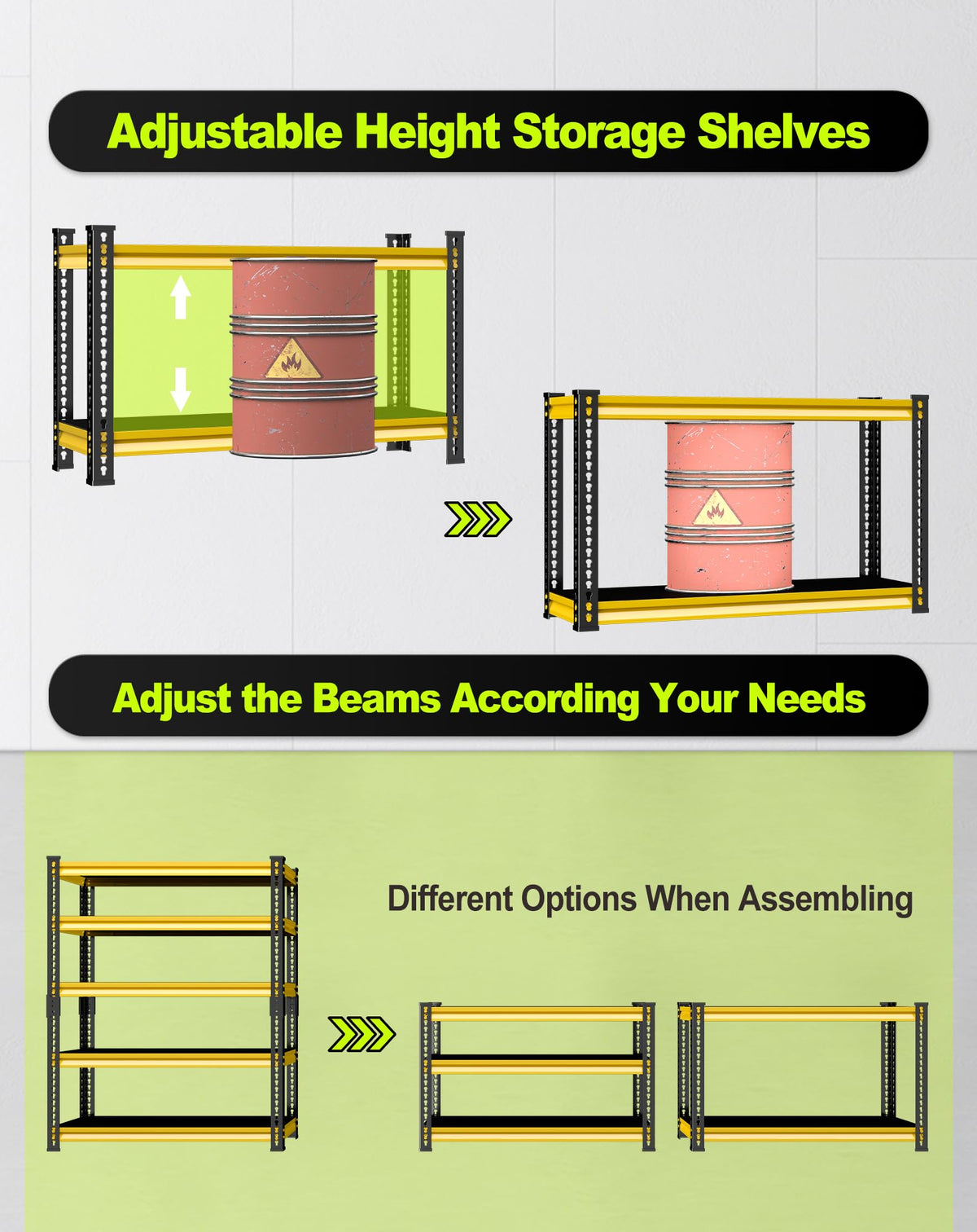 SDXYSTCE Garage Shelving Heavy Duty 2500LBS Loads, 48" W Adjustable Garage Storage Shelves, 5-Tier Metal Shelving Units and Storage, Industrial Utility Shelf, 48" Wx18 Dx78 H,Yellow