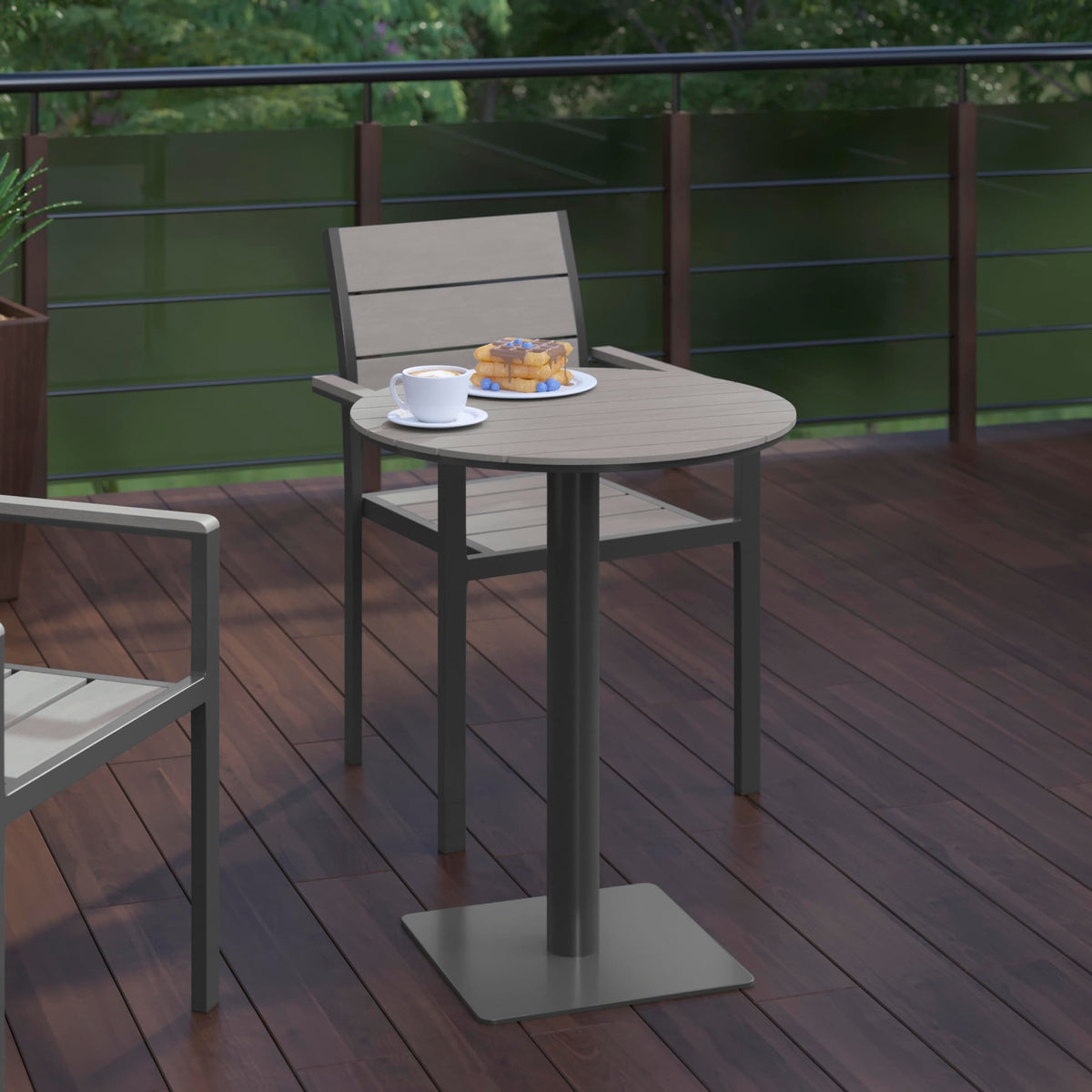 Flash Furniture Finch Commercial Grade Round 24" Table with Faux Teak Poly Slats and Steel Frame, Gray/Gray