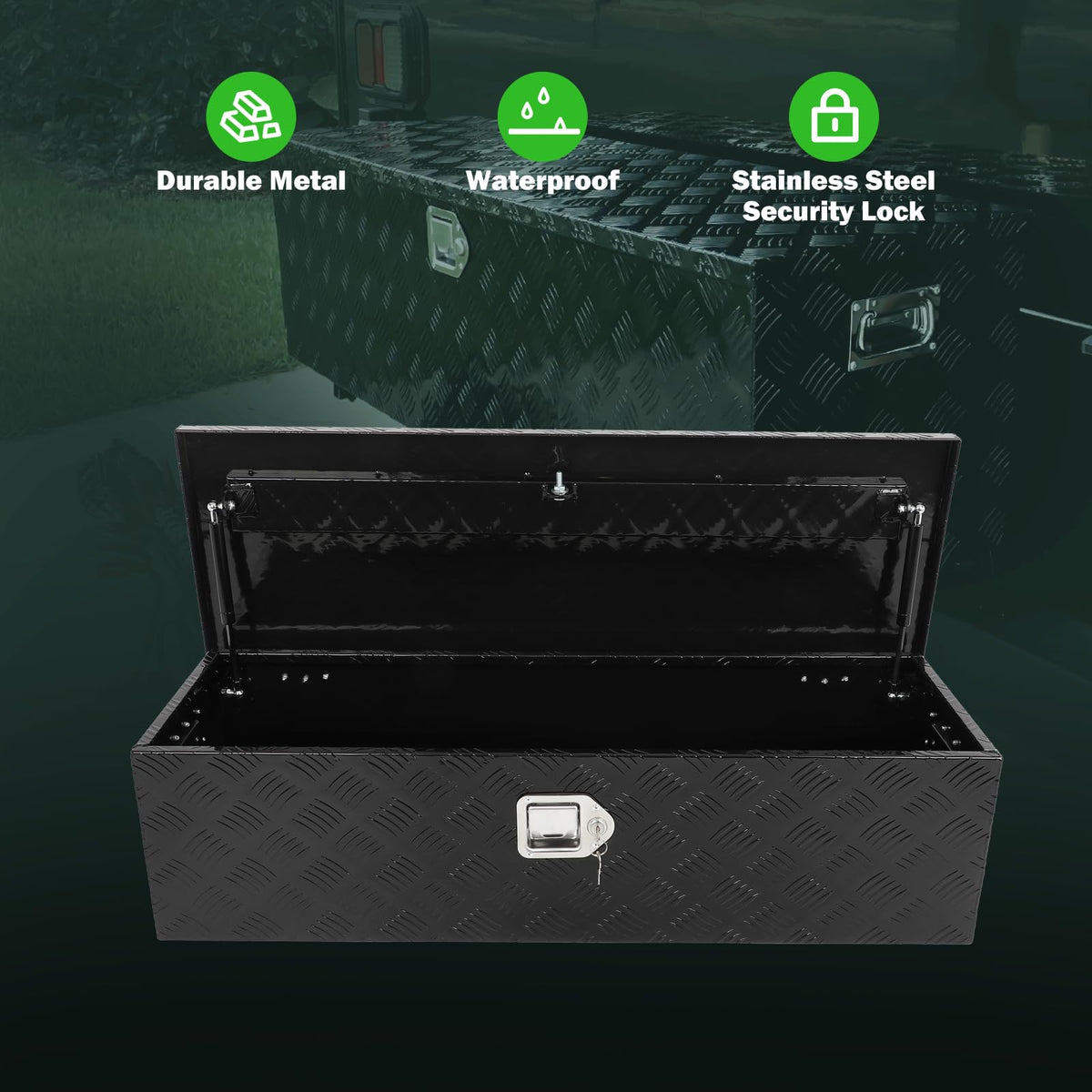 SCITOO 39 Inch Aluminum Truck Bed Tool Box,Heavy Duty Diamond Plate Crossover Storage for Most Full Size Pickups,Lockable Weatherproof Chest,Fits 39" Truck Beds,Easy Access to Load and Unload