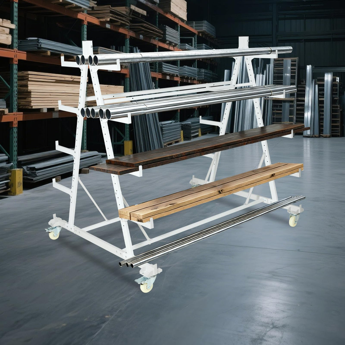YeeJinHong Conduit Pipe Rack Storage with Wheels, 5-Tier Heavy Duty Horizontal Pipe Storage Rack, Industrial Rolling Steel Cart for Garage & Warehouse, 2000 lbs Capacity, 56" x 44" x 52", Casters
