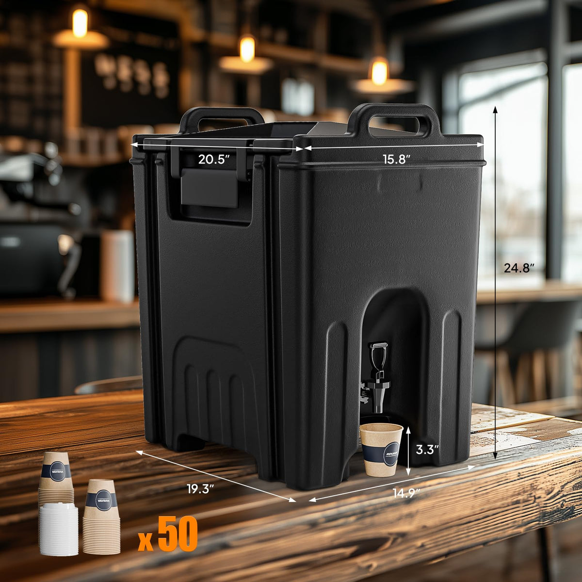 ROVSUN Insulated Beverage Dispenser, 12Gallon Drink Dispenser Food-grade LLDPE, Ice and Hot Drink Server w/Handles, Faucet & 50 Cups, Hot and Cold Beverage Server for Catering Event Party Restaurant
