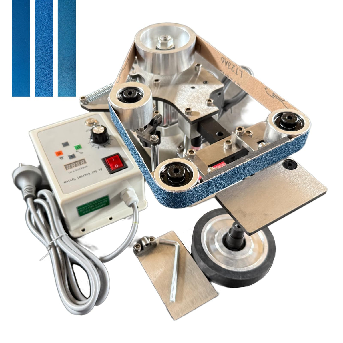 Belt Grinder Sander, 30 x 1-Inch Variable Speed Belt Polisher with VFD, 110V 550W Electric Grinding Machine with 2 Grinding Moulds & 3 PCS Sanding Belts for Metalworking, Knife Making