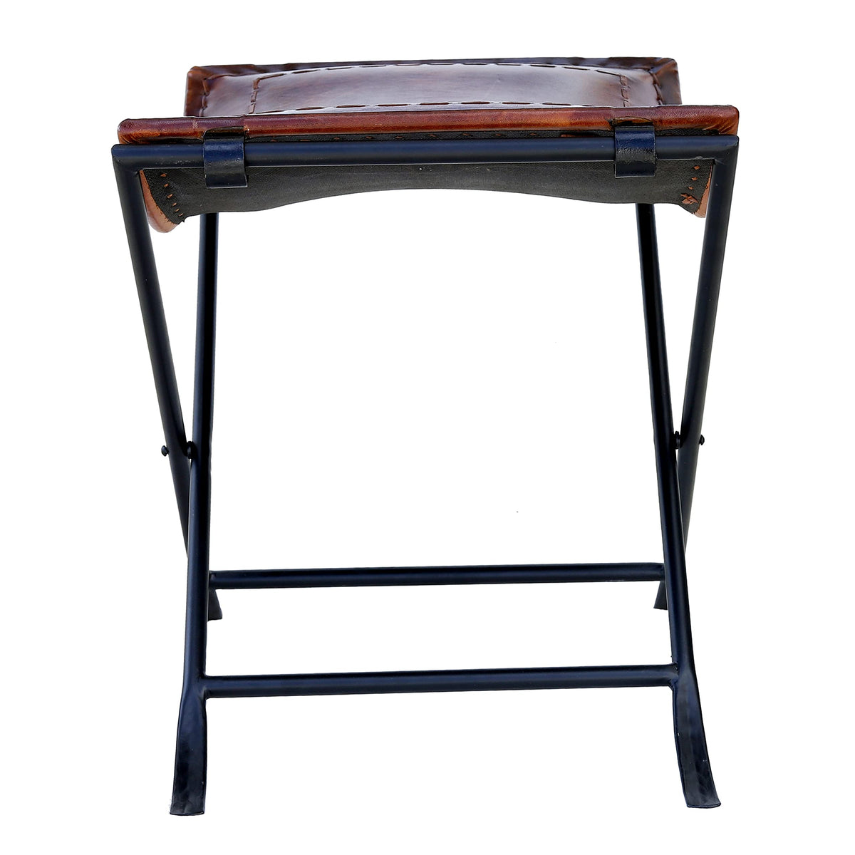 cuero Melton Leather Stool Side Stich Classical Side Stich Stool Bench (Brown)