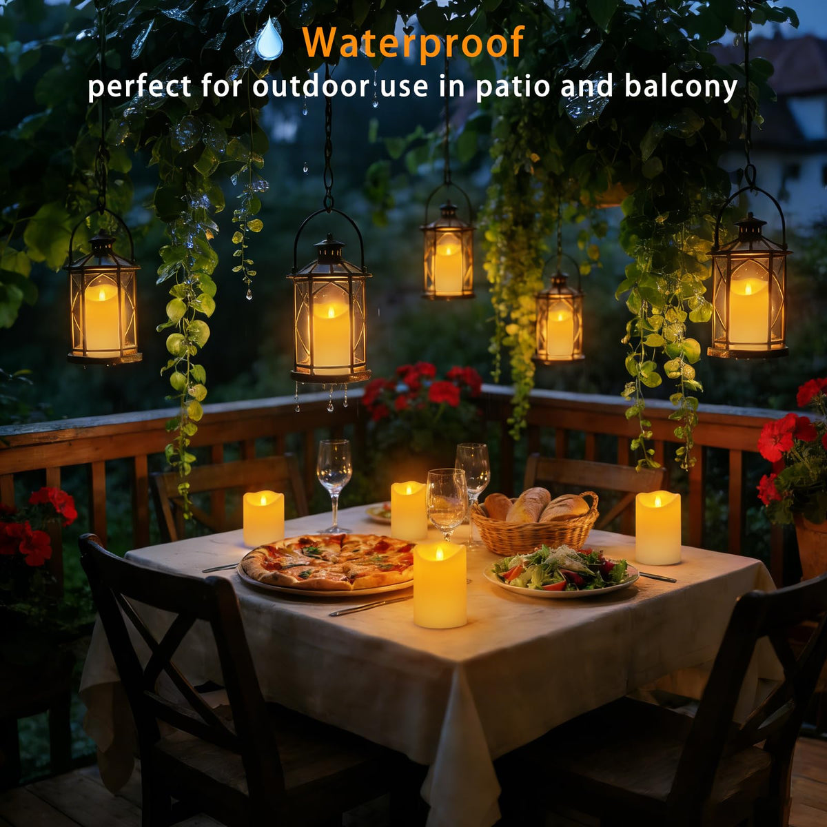 Haown Outdoor Indoor Flameless Candles, Patented 3D Dual-LED, Set of 6 Slanted Top Durable Plastic Pillars with 2 Remotes & Timer, Non-Melting Waterproof Battery Candles for Patio Garden (Ivory)