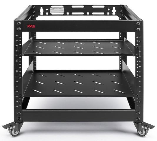 Pyle 10U Network Cabinet, Enclosed Network Rack with Lockable Door | Vented 1U and 2U Rack Shelves with 440 lb Capacity | Steel Construction, 19 in Standard Design | Hardware Included | Black
