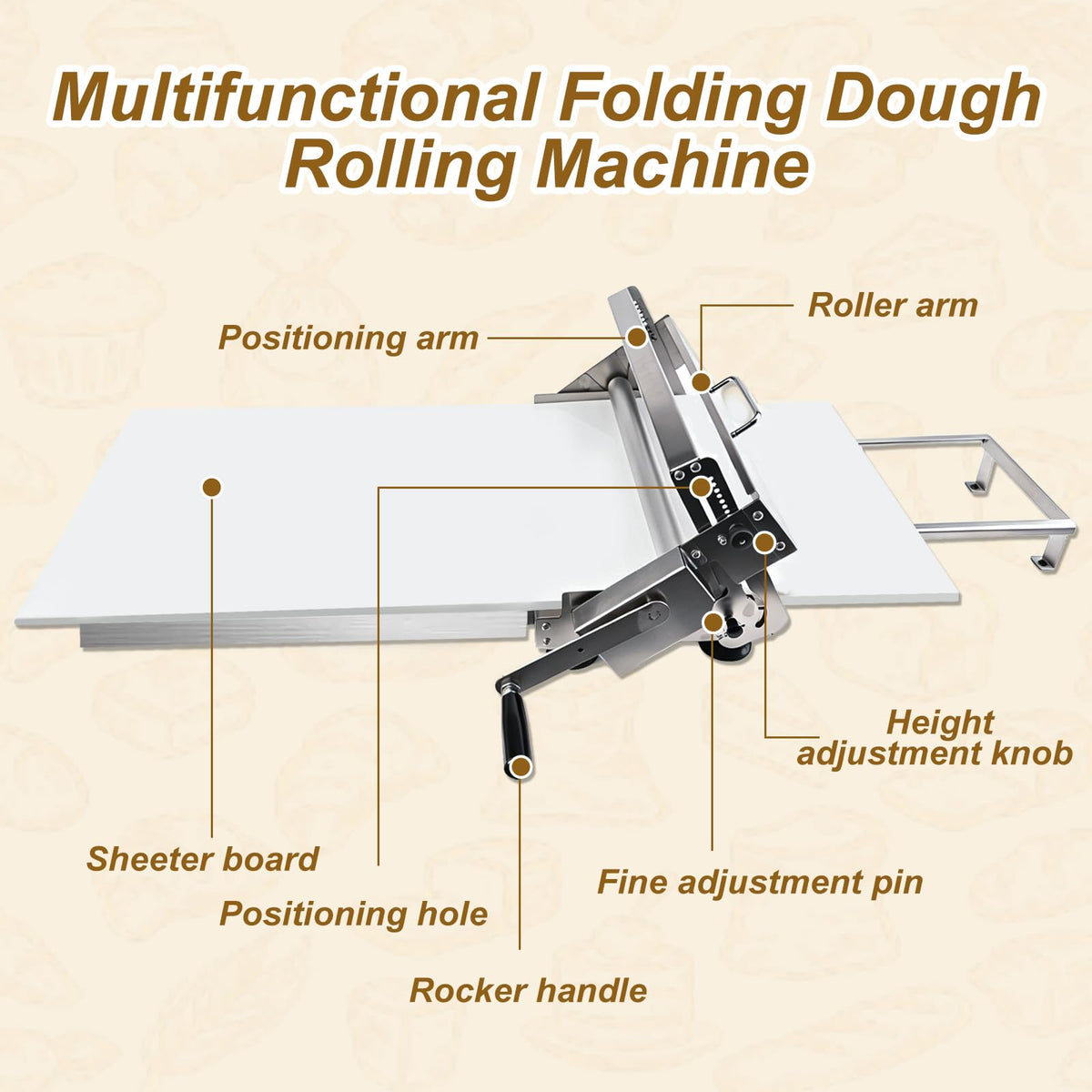 Folding Dough Sheeter Machine, Manual Stainless Steel Dough Roller Machine, 40.5"X22.8" New Pastry Roller for Commercial Home Bakery, Puff Pastry & Pizza