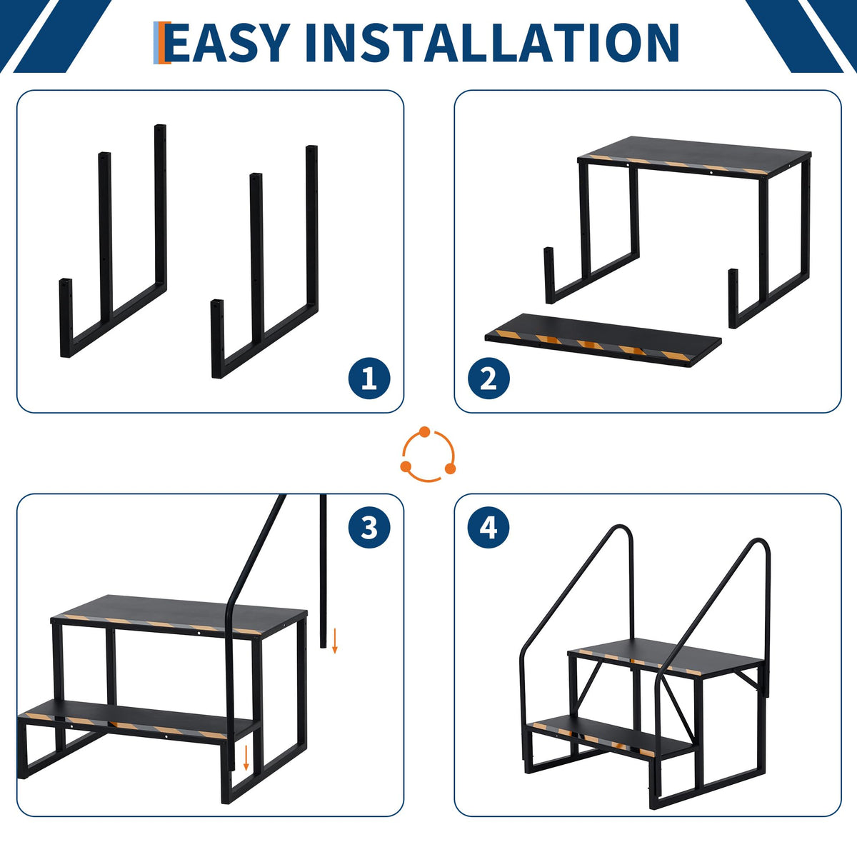 GarveeTech RV Steps with Handrail, 3-Step Heavy Duty Stable Universal Stair, Mobile Home Stairs Outdoor RV Step Ladder for Travel Trailer Pool Hot Tub Trampoline