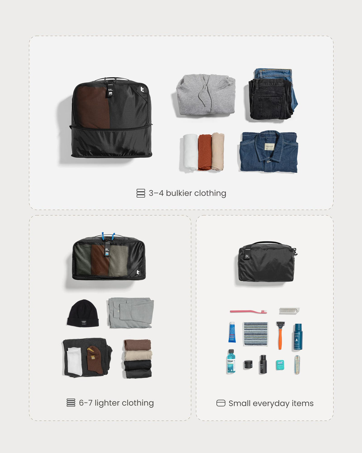 tomtoc Travel Backpack 40L and 3 Set Packing Cubes for Travel Essentials