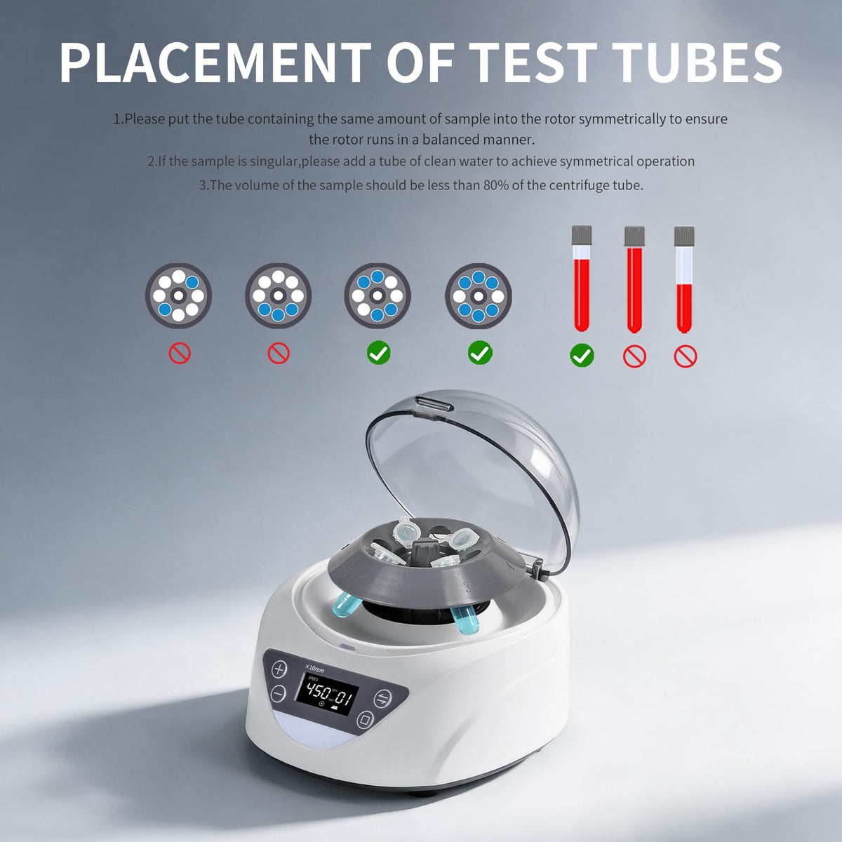 LACHOI Lab Mini Centrifuge Machine LCD Display 100-120000RPM Speed Control 1-99min Timer Max 7245×g RCF Lab Benchtop Centrifuge with 2 Rotors for 8 x 0.2/0.5/1.5/2.0ml & 2×8×0.2mL Strips,100-240V