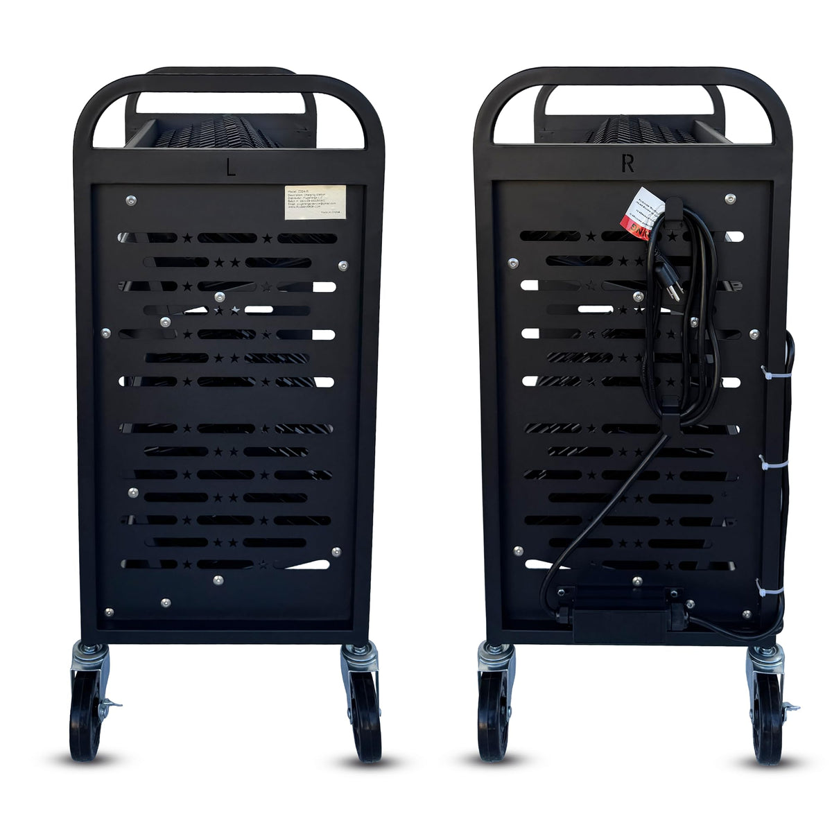 Plugsharge 32-Device Laptop & Tablet Charging Cart for Classroom, Mobile Chromebook Charging Station with Cable Management, Surge Protection, Locking Wheels & Device Storage for Schools & Offices